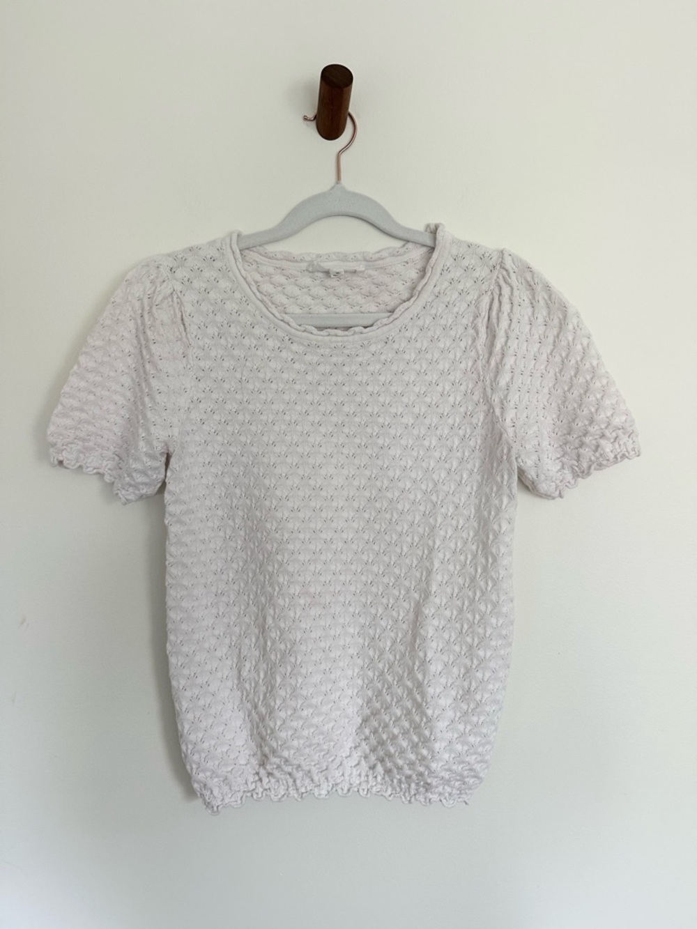 DownEast White Pointelle Short Sleeve Knit Top